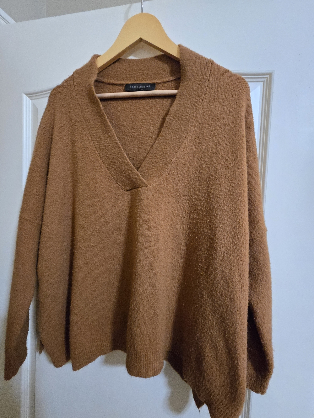 Dance & Marvel Oversized V-Neck Sweater in Warm Brown